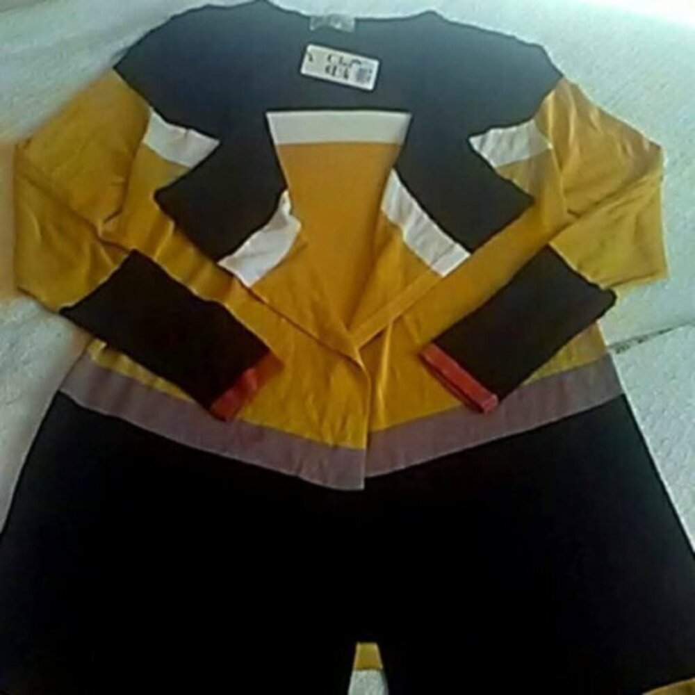 Cherie Bliss Colour Block Gold White Black Open Cardigan Women's One Size NWT - Picture 13 of 13